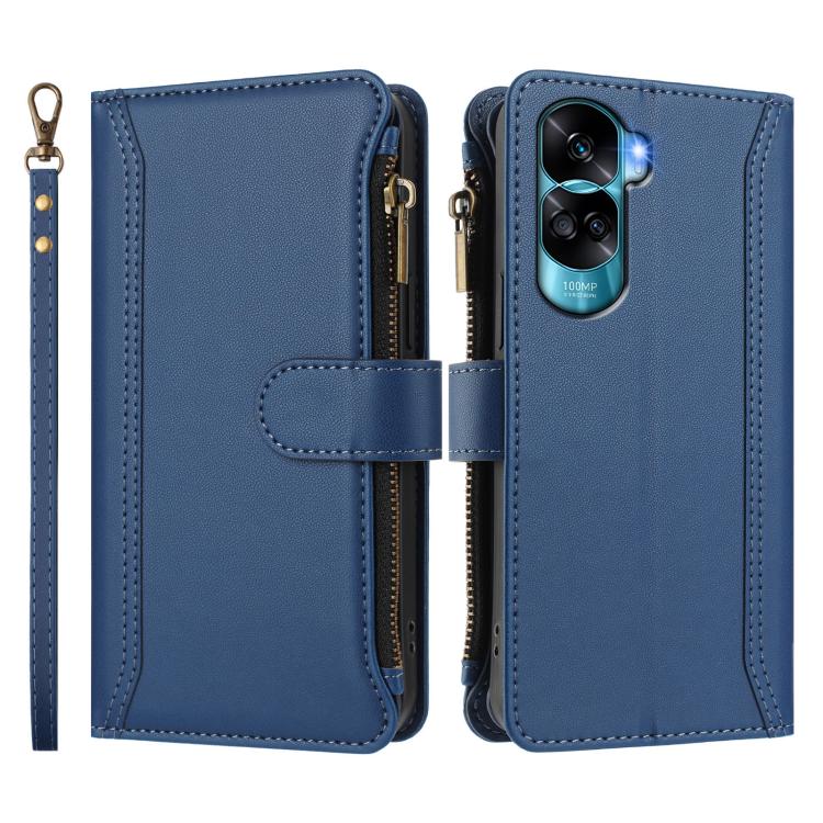 For Honor 90 Lite 5G / X50i 5G Magnetic Closure 9 Card Slots Zipper Leather Case with Hand Strap