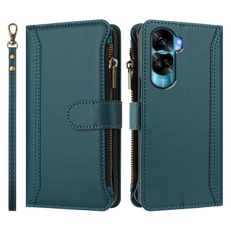 For Honor 90 Lite 5G / X50i 5G Magnetic Closure 9 Card Slots Zipper Leather Case with Hand Strap