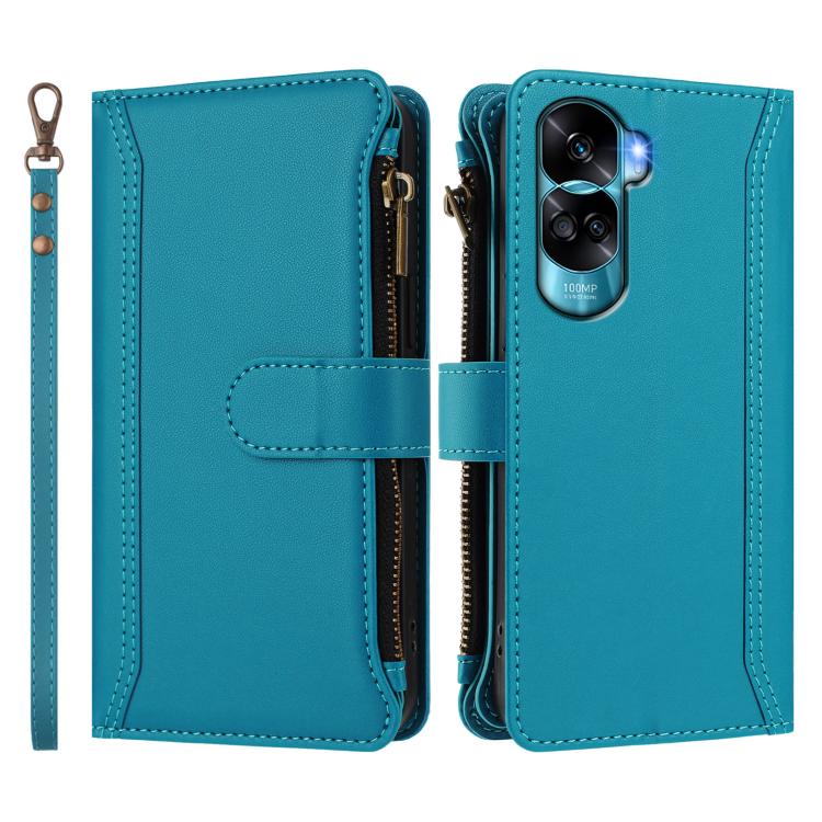 For Honor 90 Lite 5G / X50i 5G Magnetic Closure 9 Card Slots Zipper Leather Case with Hand Strap