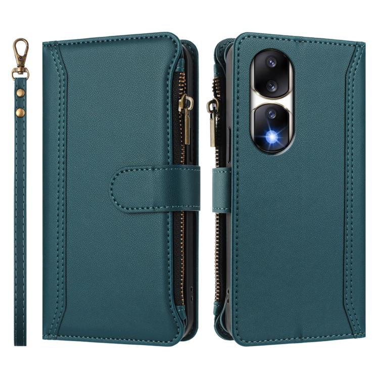 For Honor 90 Pro 5G Magnetic Closure 9 Card Slots Zipper Leather Case with Hand Strap