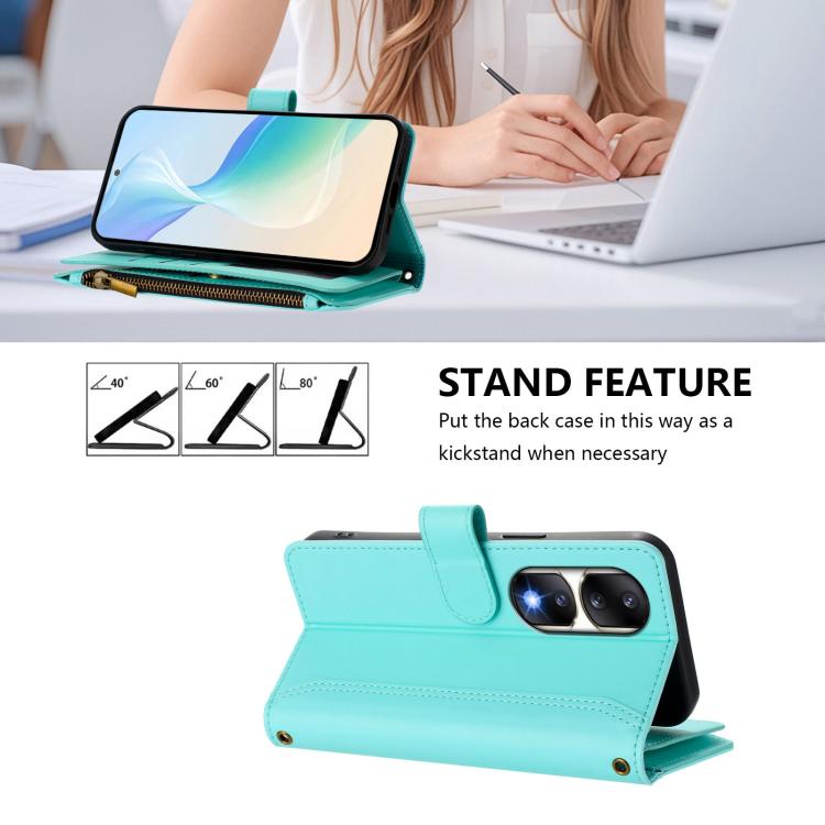 For Honor 90 Pro 5G Magnetic Closure 9 Card Slots Zipper Leather Case with Hand Strap
