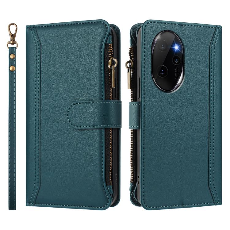 For Honor 100 Pro 5G Magnetic Closure 9 Card Slots Zipper Leather Case with Hand Strap