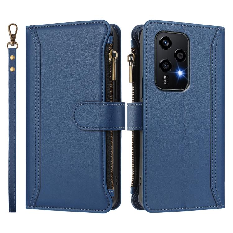 For Honor 200 Lite 5G Global Magnetic Closure 9 Card Slots Zipper Leather Case with Hand Strap