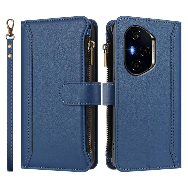 For Honor 300 Pro 5G / 300 Ultra 5G Magnetic Closure 9 Card Slots Zipper Leather Case with Hand Strap