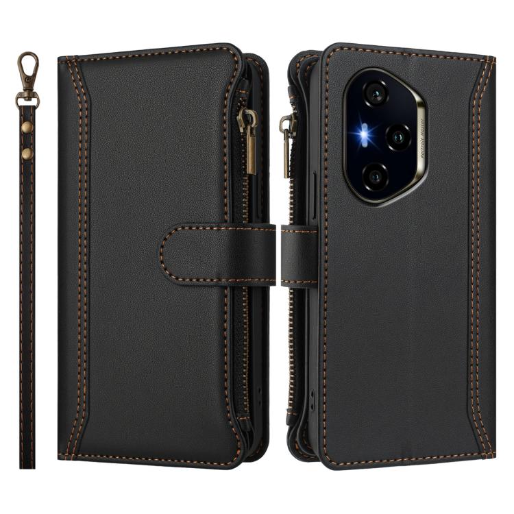 For Honor 300 Pro 5G / 300 Ultra 5G Magnetic Closure 9 Card Slots Zipper Leather Case with Hand Strap