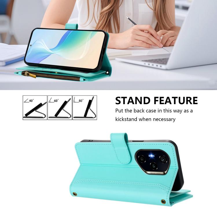 For Honor 300 Pro 5G / 300 Ultra 5G Magnetic Closure 9 Card Slots Zipper Leather Case with Hand Strap