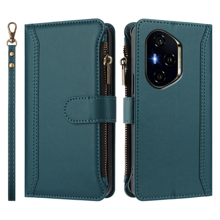 For Honor 400 Global 156.5mm Magnetic Closure 9 Card Slots Zipper Leather Case with Hand Strap