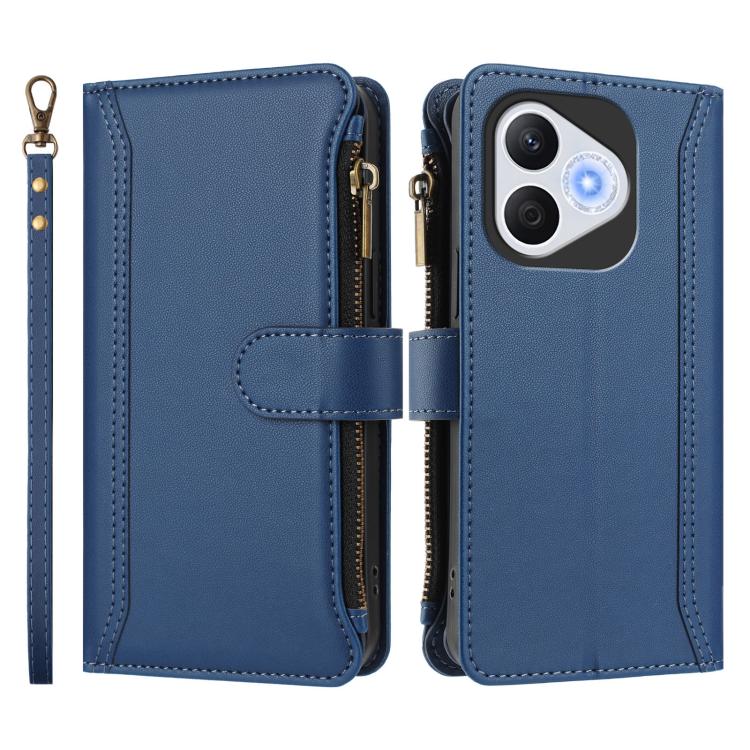 For Honor 400 Lite Global Magnetic Closure 9 Card Slots Zipper Leather Case with Hand Strap