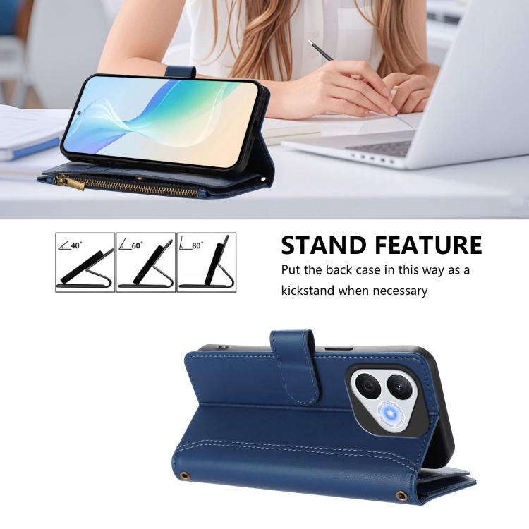 For Honor 400 Lite Global Magnetic Closure 9 Card Slots Zipper Leather Case with Hand Strap