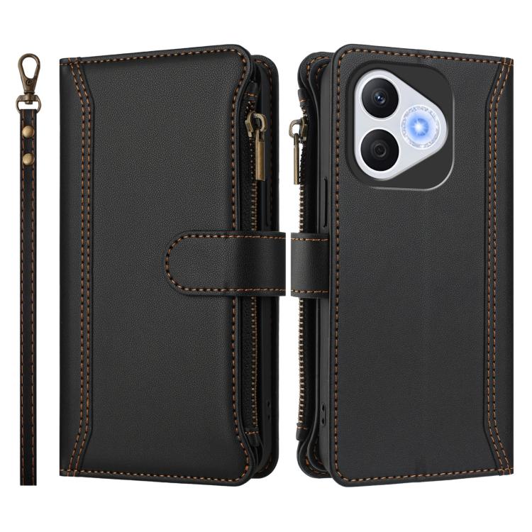 For Honor 400 Lite Global Magnetic Closure 9 Card Slots Zipper Leather Case with Hand Strap