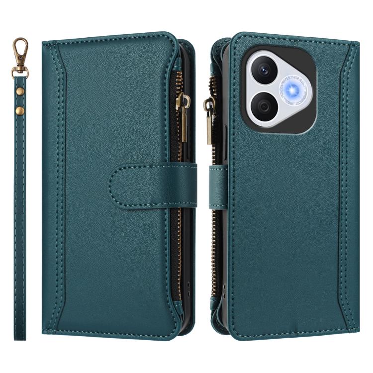 For Honor 400 Lite Global Magnetic Closure 9 Card Slots Zipper Leather Case with Hand Strap
