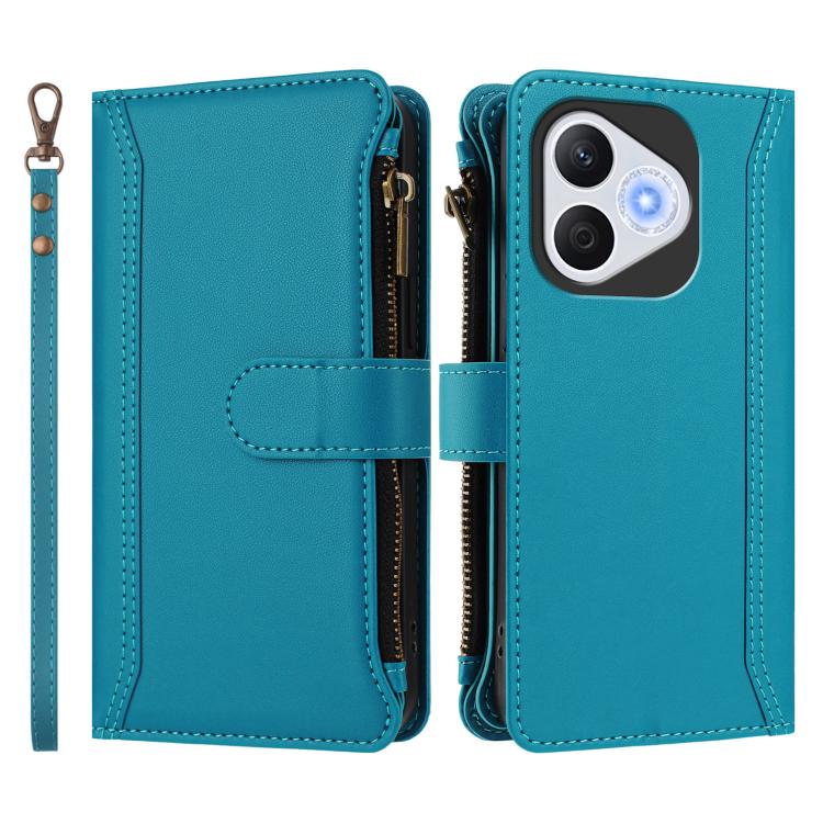 For Honor 400 Lite Global Magnetic Closure 9 Card Slots Zipper Leather Case with Hand Strap