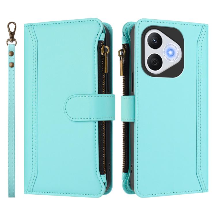 For Honor 400 Lite Global Magnetic Closure 9 Card Slots Zipper Leather Case with Hand Strap