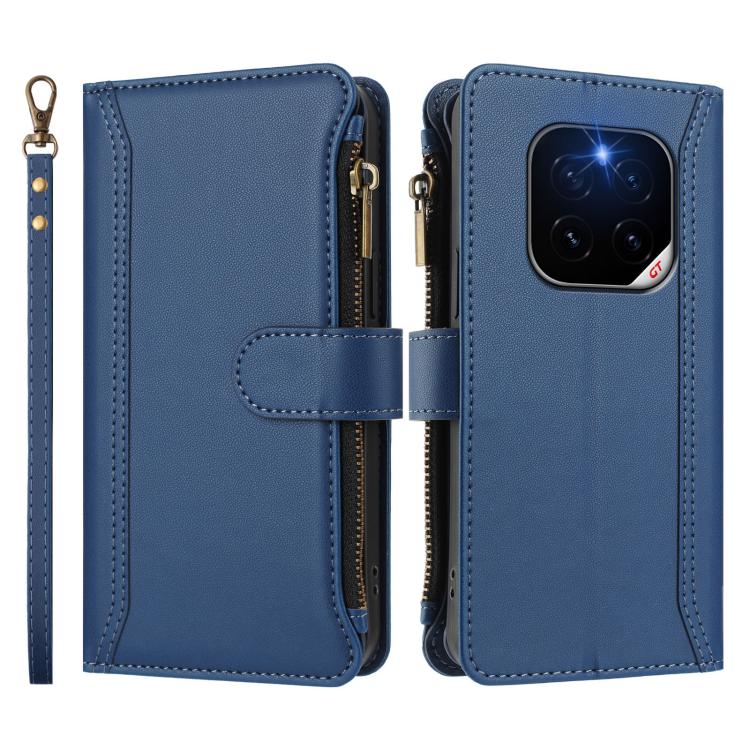 For Honor GT Pro 5G Magnetic Closure 9 Card Slots Zipper Leather Case with Hand Strap