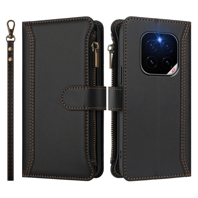 For Honor GT Pro 5G Magnetic Closure 9 Card Slots Zipper Leather Case with Hand Strap