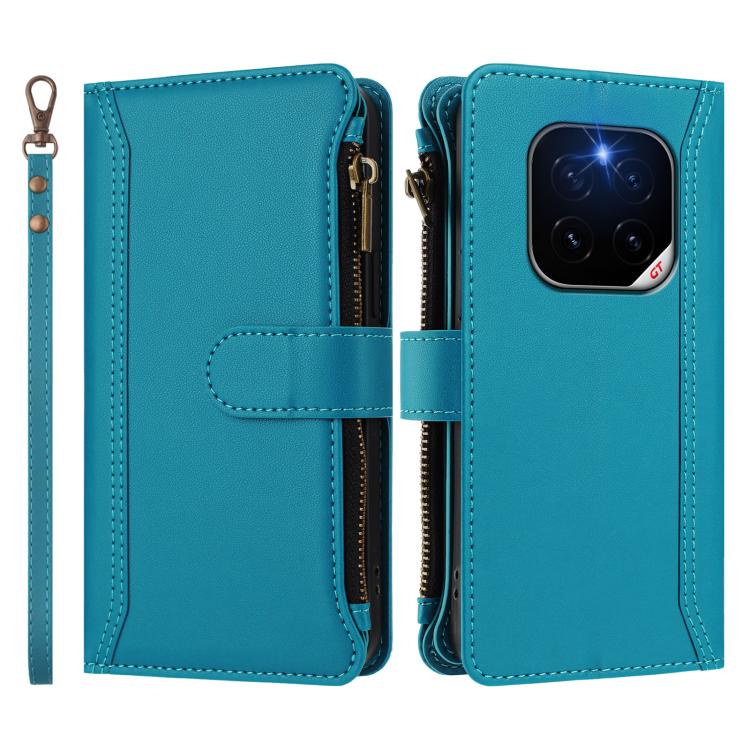 For Honor GT Pro 5G Magnetic Closure 9 Card Slots Zipper Leather Case with Hand Strap