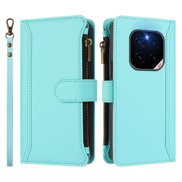 For Honor GT Pro 5G Magnetic Closure 9 Card Slots Zipper Leather Case with Hand Strap