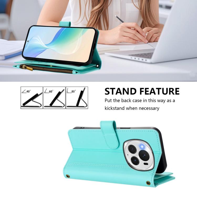 For Honor Magic6 Pro 5G Global Magnetic Closure 9 Card Slots Zipper Leather Case with Hand Strap