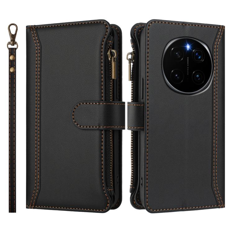 For Honor Magic7 5G Magnetic Closure 9 Card Slots Zipper Leather Case with Hand Strap