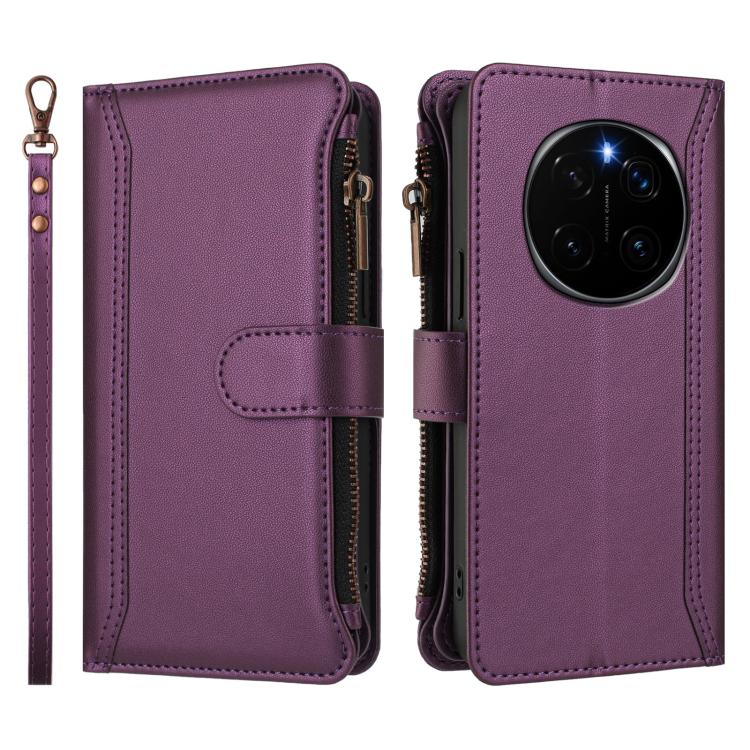 For Honor Magic7 Pro 5G Magnetic Closure 9 Card Slots Zipper Leather Case with Hand Strap