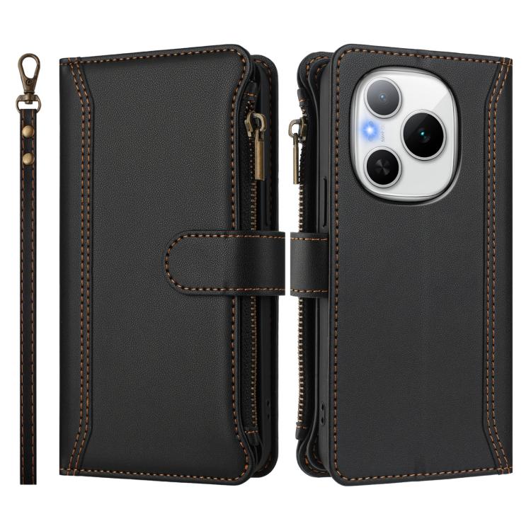 For Honor Power 5G Magnetic Closure 9 Card Slots Zipper Leather Case with Hand Strap