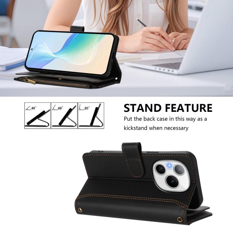 For Honor Power 5G Magnetic Closure 9 Card Slots Zipper Leather Case with Hand Strap
