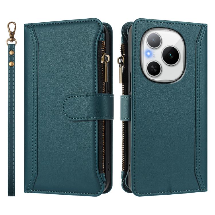 For Honor Power 5G Magnetic Closure 9 Card Slots Zipper Leather Case with Hand Strap
