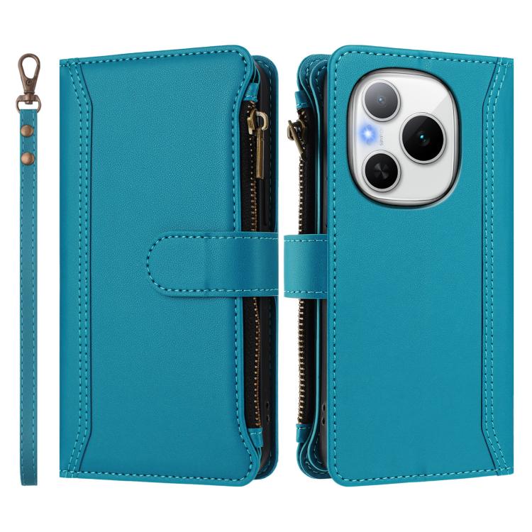 For Honor Power 5G Magnetic Closure 9 Card Slots Zipper Leather Case with Hand Strap