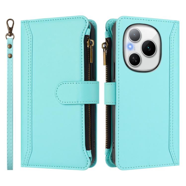 For Honor Power 5G Magnetic Closure 9 Card Slots Zipper Leather Case with Hand Strap