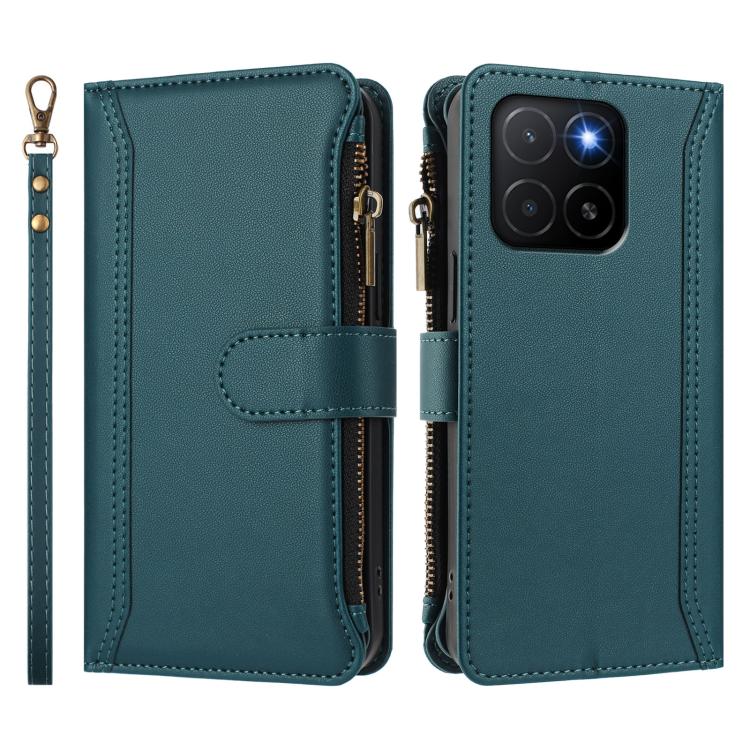 For Honor X5b 4G Global Magnetic Closure 9 Card Slots Zipper Leather Case with Hand Strap