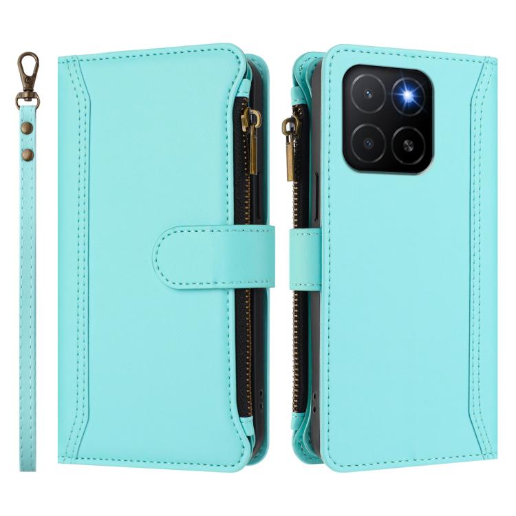 For Honor X5b 4G Global Magnetic Closure 9 Card Slots Zipper Leather Case with Hand Strap