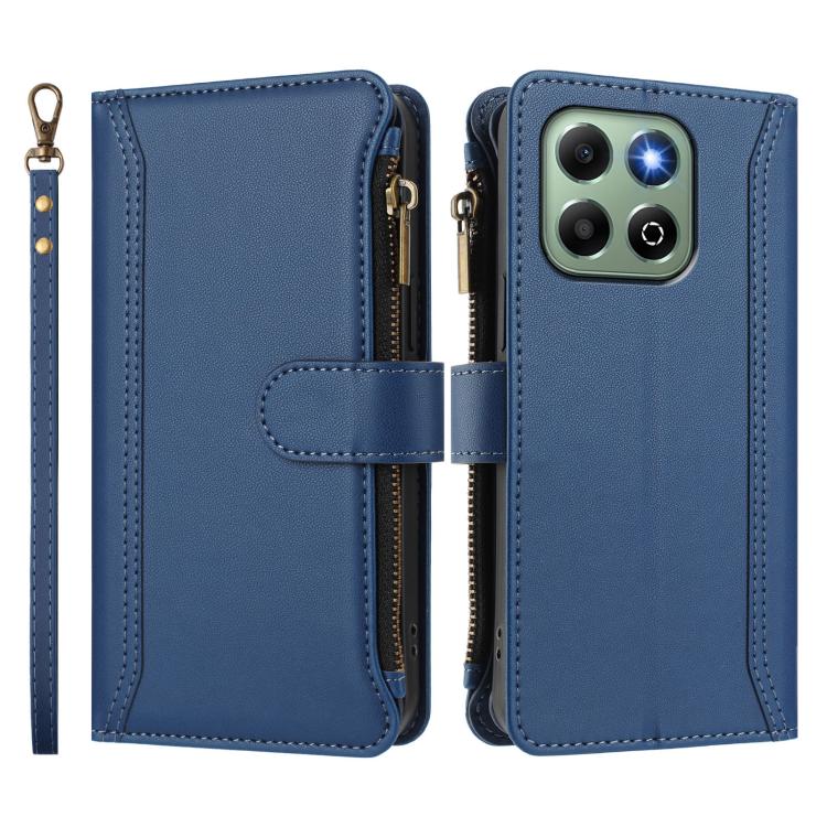 For Honor X6b 4G Global / X6a 4G Magnetic Closure 9 Card Slots Zipper Leather Case with Hand Strap
