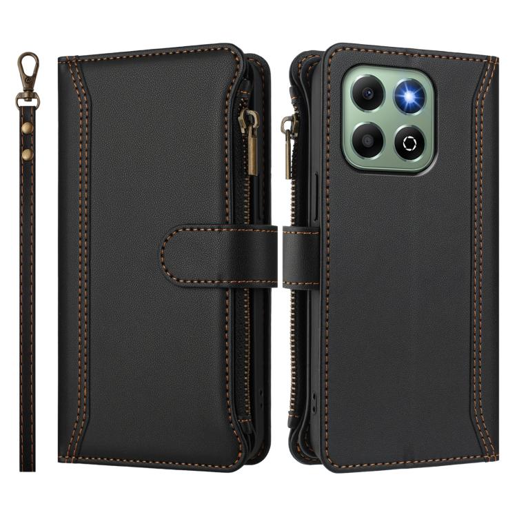 For Honor X6b 4G Global / X6a 4G Magnetic Closure 9 Card Slots Zipper Leather Case with Hand Strap