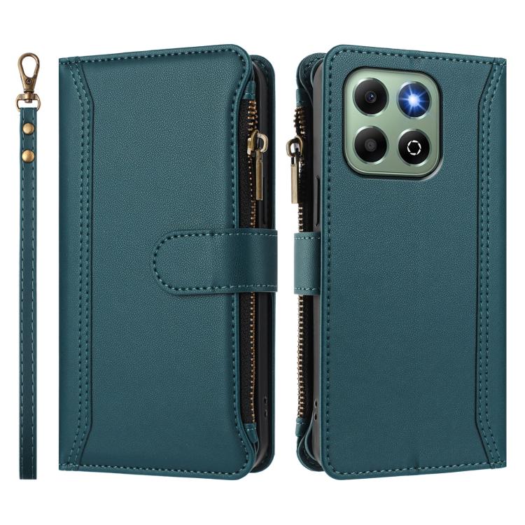 For Honor X6b 4G Global / X6a 4G Magnetic Closure 9 Card Slots Zipper Leather Case with Hand Strap