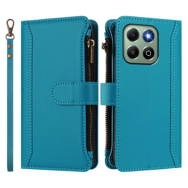 For Honor X6b 4G Global / X6a 4G Magnetic Closure 9 Card Slots Zipper Leather Case with Hand Strap