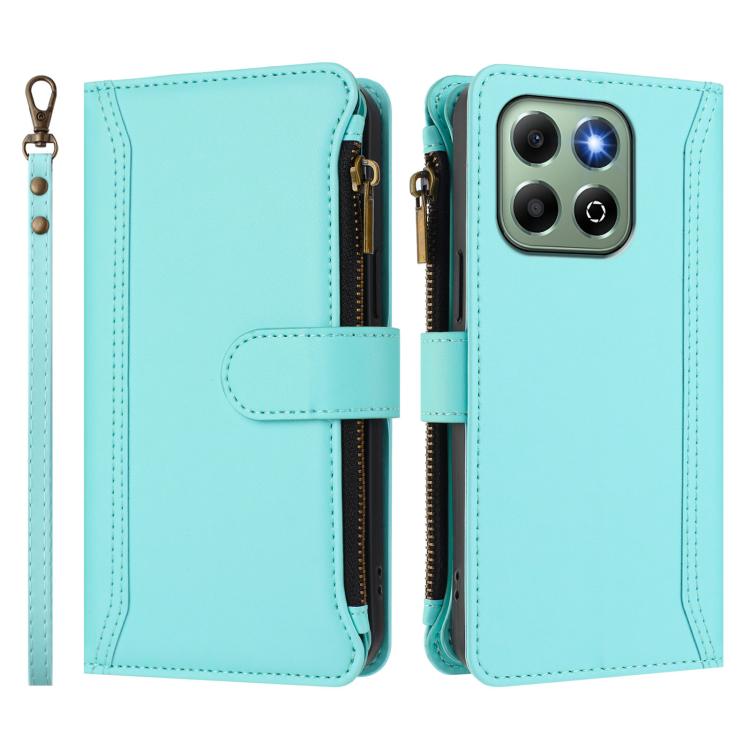 For Honor X6b 4G Global / X6a 4G Magnetic Closure 9 Card Slots Zipper Leather Case with Hand Strap