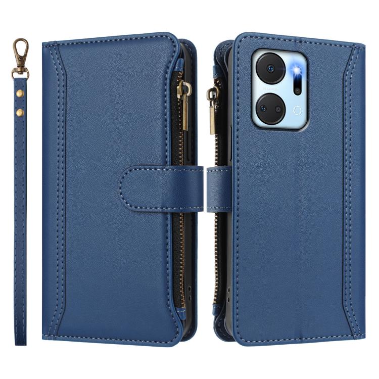 For Honor X7a 4G / Play7T 5G Magnetic Closure 9 Card Slots Zipper Leather Case with Hand Strap
