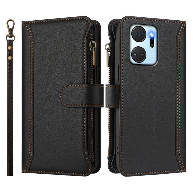 For Honor X7a 4G / Play7T 5G Magnetic Closure 9 Card Slots Zipper Leather Case with Hand Strap