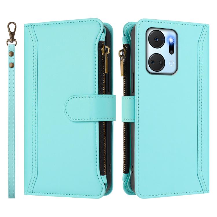 For Honor X7a 4G / Play7T 5G Magnetic Closure 9 Card Slots Zipper Leather Case with Hand Strap