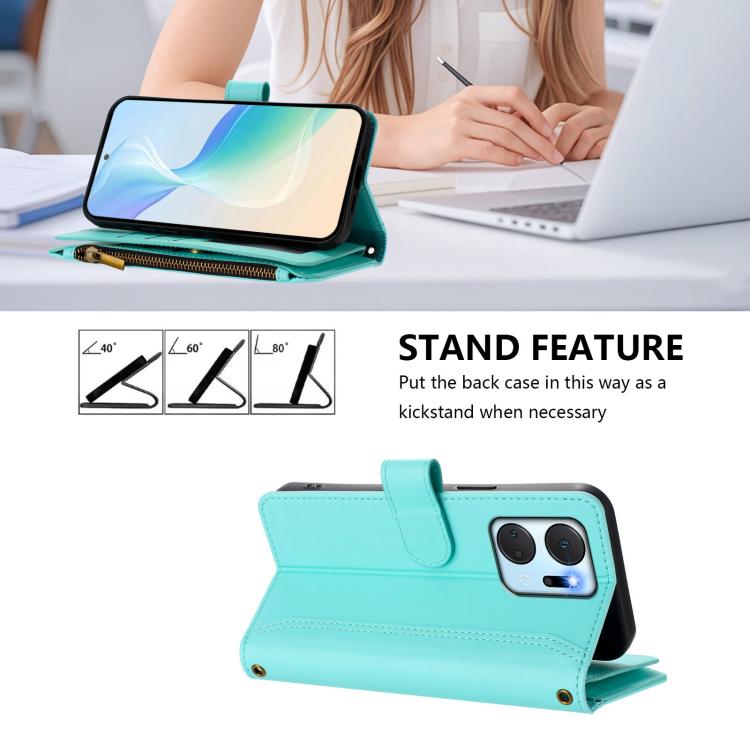 For Honor X7a 4G / Play7T 5G Magnetic Closure 9 Card Slots Zipper Leather Case with Hand Strap