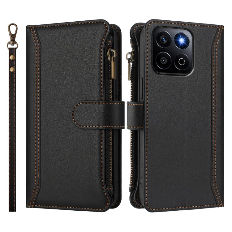 For Honor X7c 4G Global Magnetic Closure 9 Card Slots Zipper Leather Case with Hand Strap