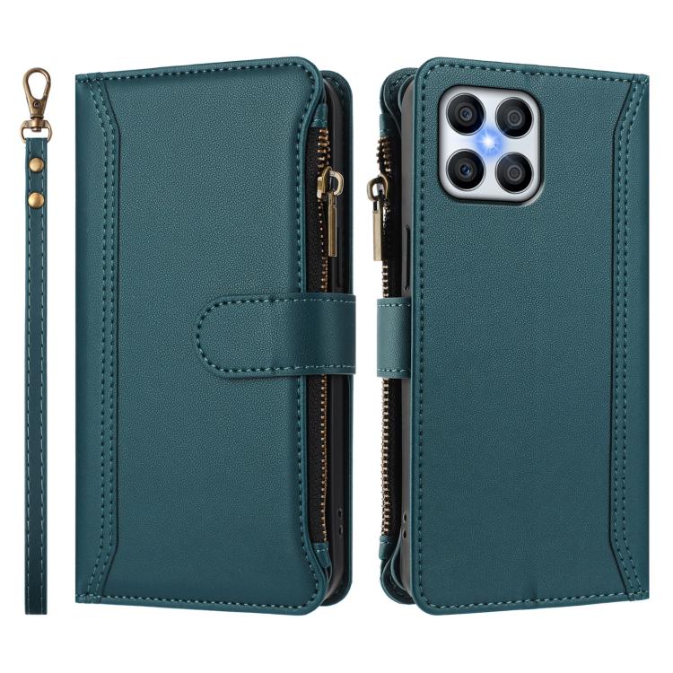 For Honor X8 4G / X30i 5G Magnetic Closure 9 Card Slots Zipper Leather Case with Hand Strap