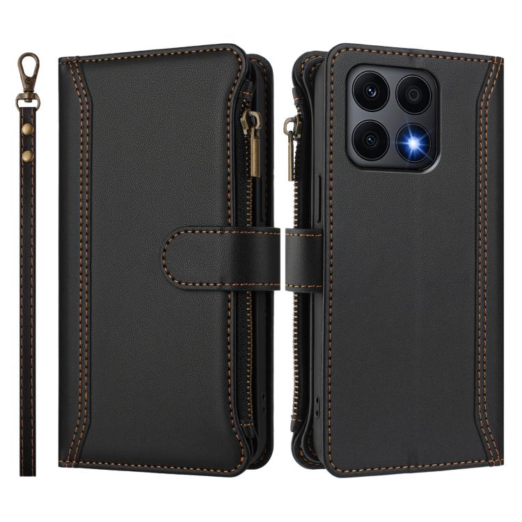 For Honor X8a 5G Global Magnetic Closure 9 Card Slots Zipper Leather Case with Hand Strap