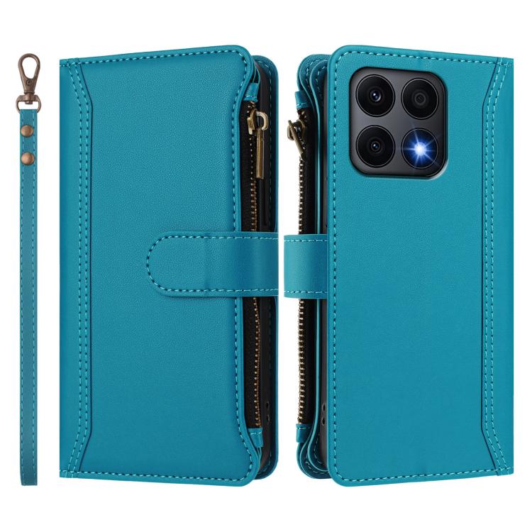 For Honor X8a 5G Global Magnetic Closure 9 Card Slots Zipper Leather Case with Hand Strap
