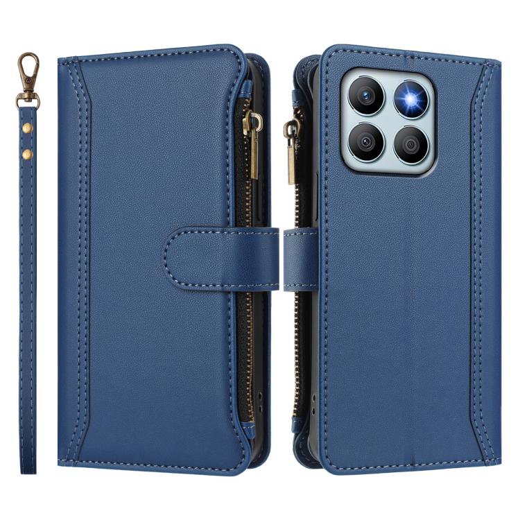 For Honor X8b 4G Global Magnetic Closure 9 Card Slots Zipper Leather Case with Hand Strap
