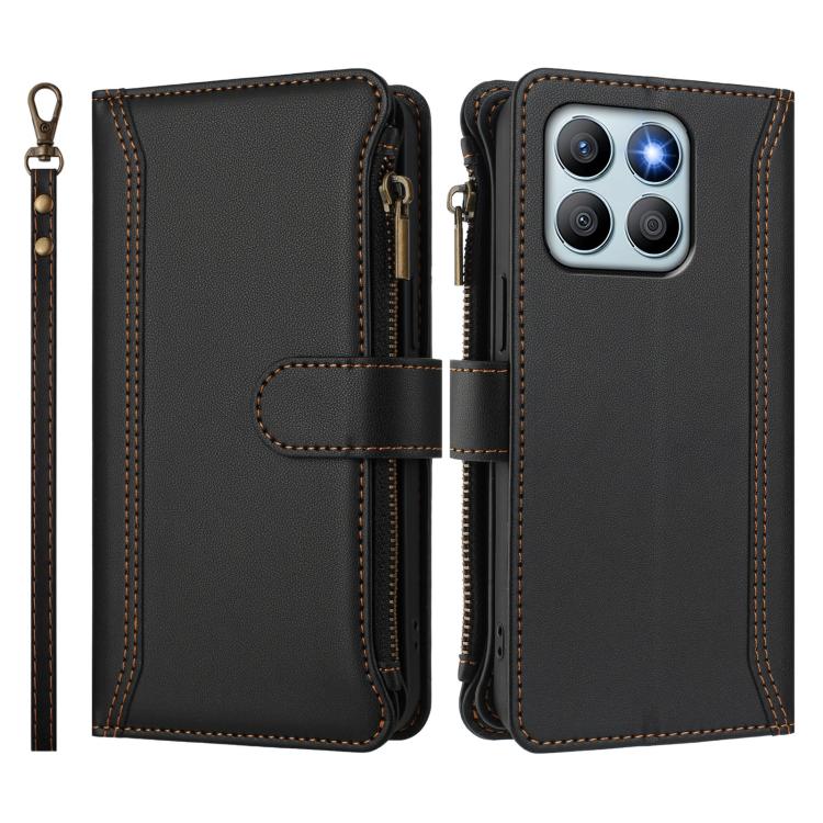 For Honor X8b 4G Global Magnetic Closure 9 Card Slots Zipper Leather Case with Hand Strap