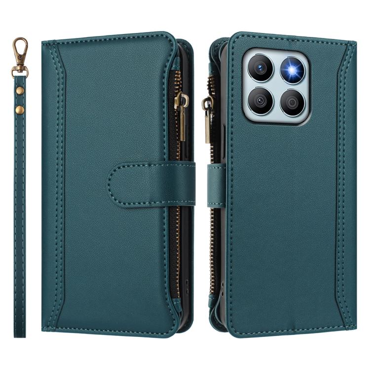 For Honor X8b 4G Global Magnetic Closure 9 Card Slots Zipper Leather Case with Hand Strap