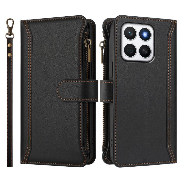 For Honor X8c 4G Global Magnetic Closure 9 Card Slots Zipper Leather Case with Hand Strap