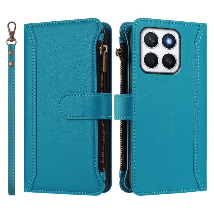For Honor X8c 4G Global Magnetic Closure 9 Card Slots Zipper Leather Case with Hand Strap