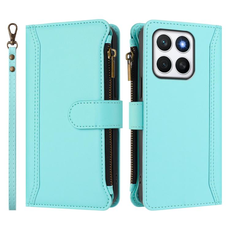 For Honor X8c 4G Global Magnetic Closure 9 Card Slots Zipper Leather Case with Hand Strap